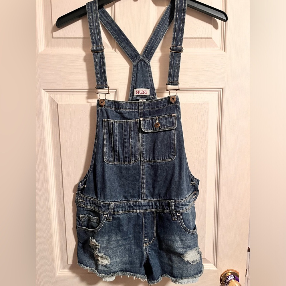 MUDD Blue Denim Bib Overall Shorts
